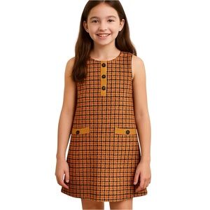 MINI BODEN Houndstooth Tweed Shift Dress Vintage Pinafore Dress Jumper 11-12Y
